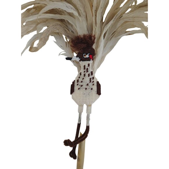 Handmade Roadrunner 22" Feather Duster Southwest Style Needlepoint Decorative - Picture 2 of 5
